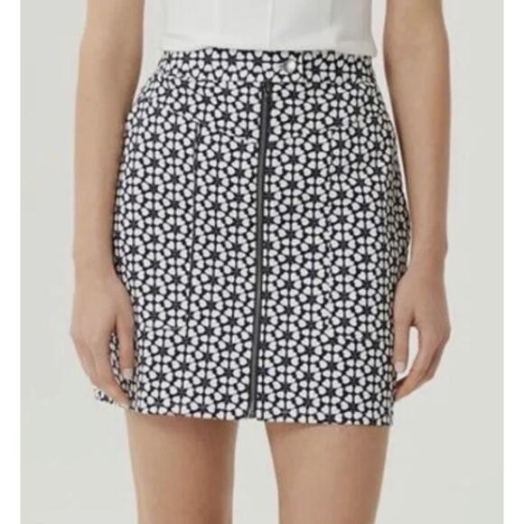 Rebecca Minkoff Marigold Front Zip Mini Skirt Blue White Hearts Spring Summer - Picture 1 of 11